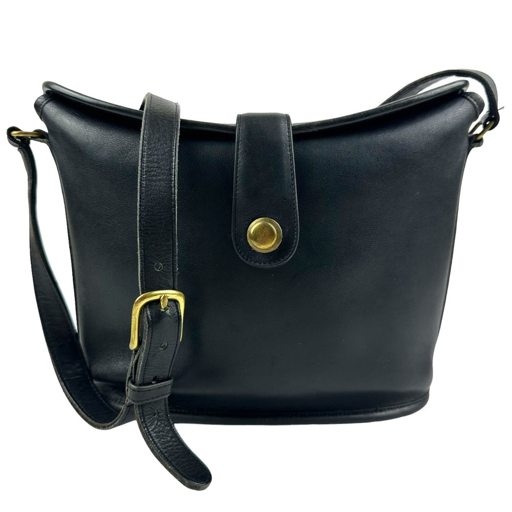 Coach Vintage Binocular Crossbody Bag Leather Unique Fold Over Top Pull Black